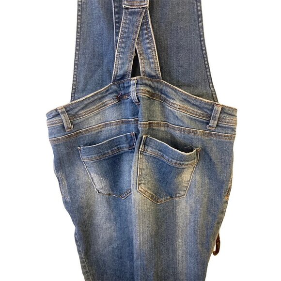 Denim Overalls Bib Stone Wash Blue Destroyed Distressed Button TINSLETOWN Medium - Picture 10 of 12